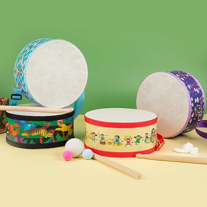 Kids Drum Set with Adjustable Strap: Toddler Musical Instrument for Ages 3-5, Wearable Drum Kit with Drumsticks, Educational Percussion Toy for Rhythm Music Development (Purple)