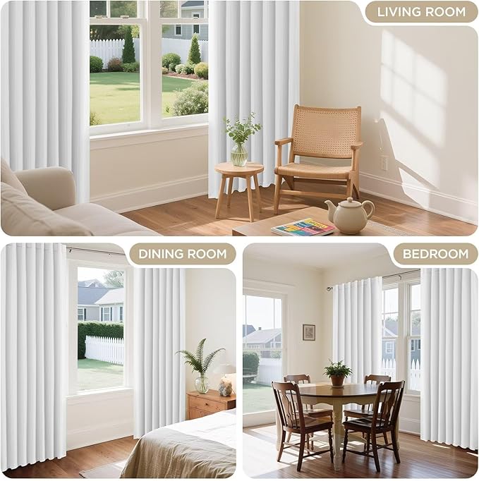 Joydeco 72 Inch 60% Blackout White Curtains 2 Panels, Elegant Semi Sheer Curtains for Bedroom, Thermal Insulated Black Out Drapes for Living Room, Rod Pocket Back Tab Drapes(W52 x L72 Inch,Pure White)