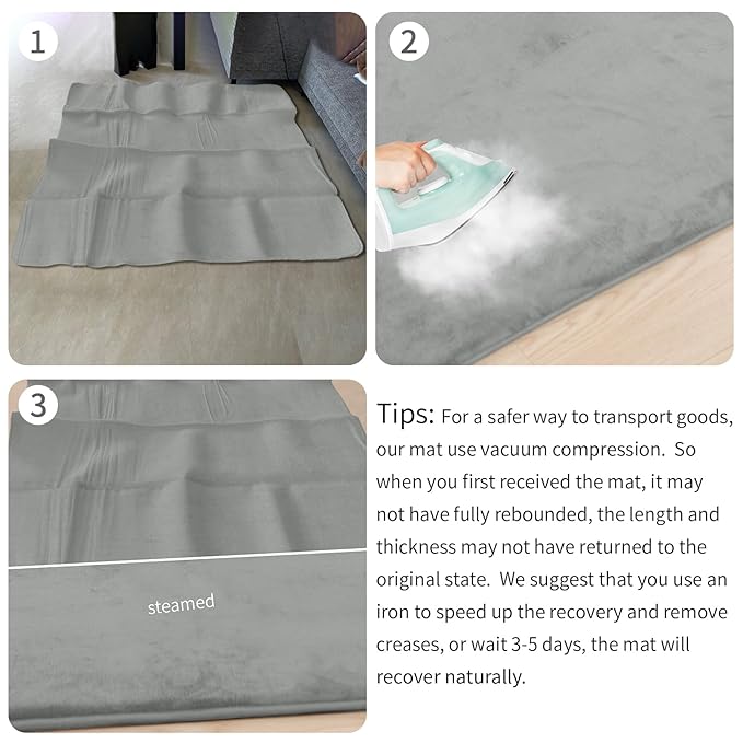 Baby Play Mat for Floor,Extra Large 79"×118" Tummy Time Mat,Thicker Memory Foam Mat for Toddler,Infant,Kids,Water Repellent Ultra Soft Coral Velvet,Non-Slip Backing Safe for Crawling(Light Grey)