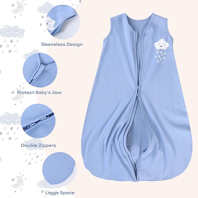 Yoofoss Baby Sleep Sack 18-24 Months Baby Wearable Blanket 100% Organic Cotton 2-Way Zipper TOG 0.5 Toddler Sleeping Sack 3 Pack, Soft Lightweight Sleep Sacks for Babies(X-Large)
