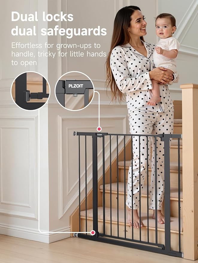 36" Extra Tall Baby Gate for Stairs, 29.5-40.5" Wide Dog Gate for Doorways, Walk Thru Auto Close Metal Pet Gate for The House, Stairs and Doorways, Child Gate Pressure Mounted Dog Gate Indoor - Black