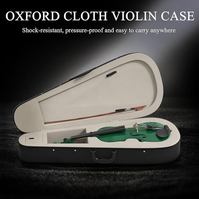 Beginner Violin 4/4, Full Size Violin for Adults, Teens, Student, Acoustic Fiddle Kit with Hard Case, Bow, Rosin, Bridge, Learners Age 12+ (Green)