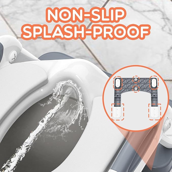 SKYROKU Potty Training Seat for Toddlers – 2-in-1 Adjustable Potty Ladder with Step Stool, Anti-Slip Cushion, Splash Guard & Extra-Wide Pedals, Supports 200+ lbs, Ideal for Boys & Girls