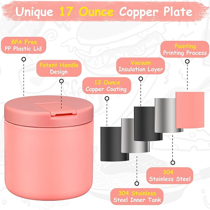 19oz Insulated Vacuum Food Jar with Buckle Lid Wide Mouth Soup Thermo for Hot Food Kids Leakproof Stainless Steel Lunch Container- Pink-1Pack