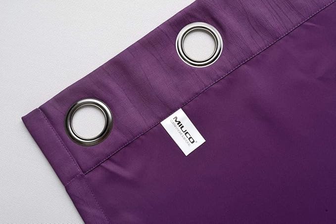 MIUCO Room Darkening Textured Weaved Grommet Blackout Curtains for Bedroom 52x63 Inch Long 2 Panels Purple