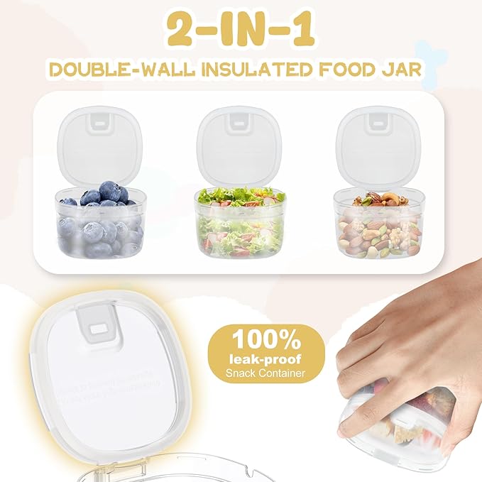 2 - in - 1 Soup Thermo for Hot Food 14oz with Snack Box Container Leak Proof Insulated Lunch Container Kids and Adults Stainless Steel Double Wall Vacuum Wide-mouth Thermal with Spoon and Handle