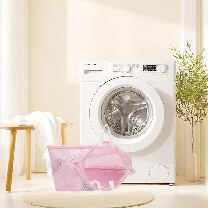 2 Pcs laundry bag with handles mesh laundry bags washing machine laundry totes travel storage and sorting bag for Clothes laundry bag for delicates(Pink2N)