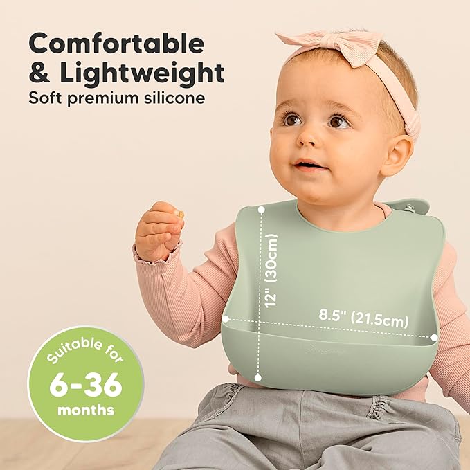 KeaBabies 2-Pack Silicone Baby Bibs for Eating - Sturdy Food-Grade Silicone Bibs for Babies Girl, Boy, Large Food Catcher, Clean & Put On Easily, Waterproof Toddler Feeding Essentials (Macaron)