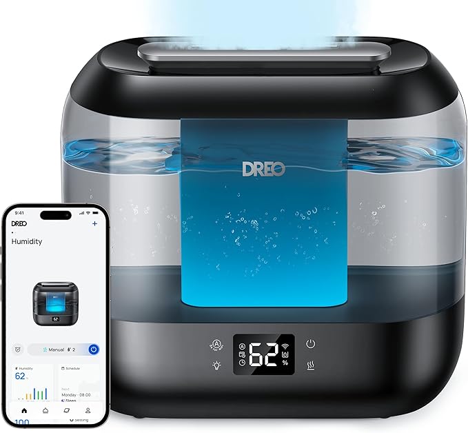 Dreo Smart Humidifiers for Bedroom, Top Fill 4L Supersized Humidifier Large Room with 28 dB, 36H Runtime, Touch/APP/Voice Control, Nightlight, Cool Mist Humidifiers for Baby, Plants, Indoor, Black