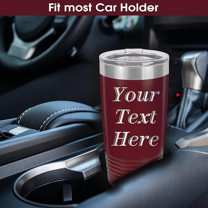 iProductsUS Personalized Tumbler with Slider Lid, Stainless Steel 20 oz Coffee Mug Engrave Names, Vacuum Insulated Custom Cup, Gift Idea for Dad, Husband, Him (Maroon)