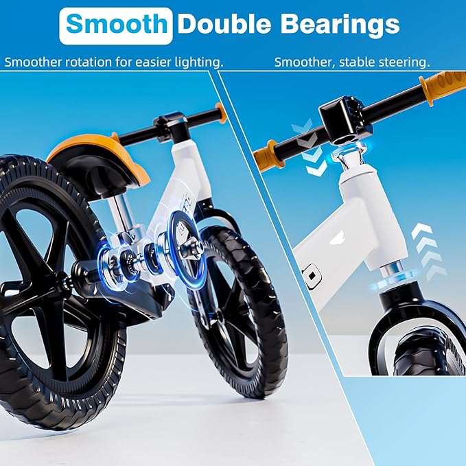 Ridego 12 or 14 Inch Balance Bike for Kids 2-6 Year Old,Lightweight Kids Bike with Adjustable Seat, Push Bicycle with Air Rubber Tires，Ride-on Toys Birthday Gift
