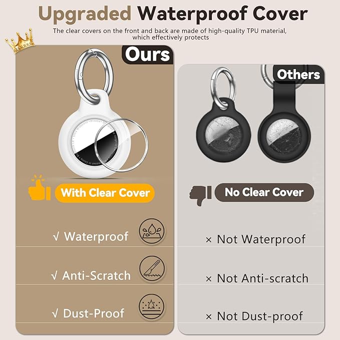 Upgrade Waterproof 4 Pack Airtags Holder with Apple Airtags Keychain, Hard PC Air Tag Case, Anti-Scratch & Shock Air tag Holder, Men's Women's Keyrings & Keychains - Black+White+Grey+Rose Red