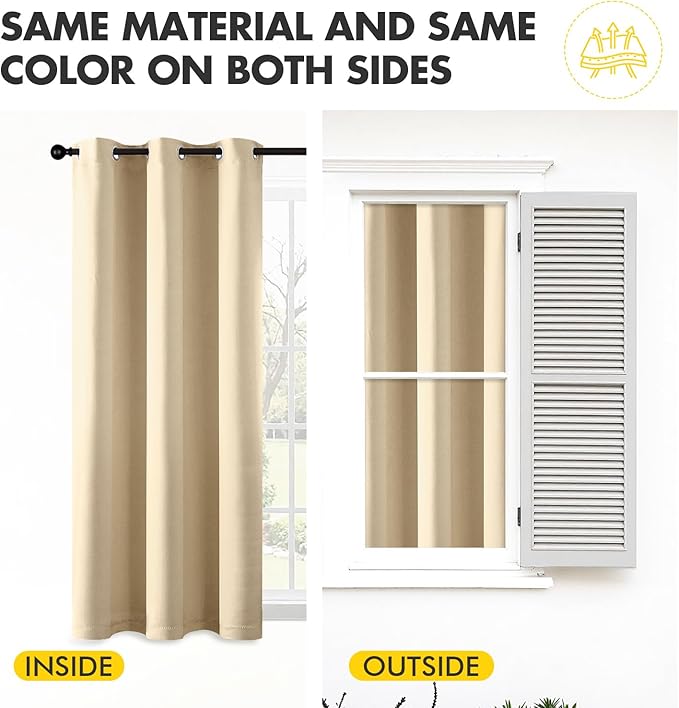 MIULEE Cream Beige Blackout Curtains - Thermal Insulated Bedroom Curtains Room Darkening Drapes for Living Room Kitchen Grommet Top Light Blocking Window Treatment, 40 x 45 Inches Long, 2 Panels