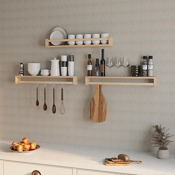 Heimlove Nursery Floating Shelves, Wood Nursery Book Shelves for Wall, 32 inch Wall Bookshelf for Kids Solid Wood Shelves for Books,Toys and Decor Storage, Set of 3