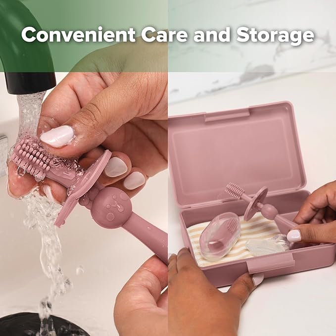 haakaa Training Toothbrush Set Oral Care Kit, Soft Silicone Toothbrush for Baby, Infants, Toddlers & Kids, Blush