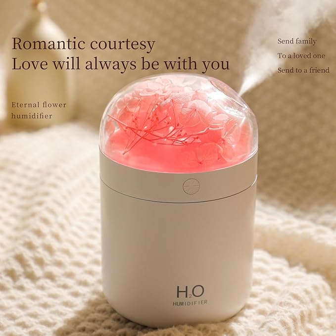 Portable Small Hydrangea Humidifiers for Bedroom Baby, Mini Cool Mist Plant Humidifier for Plants, Quiet Desktop Humidifier with 2 Working Modes & Colorful Night Light for Travel, Office, Bedroom