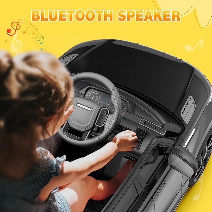 Hetoy Kids Ride On Car with Remote, Licensed Land Rover Kids Electric Car, Ride On Toys for Kids 3-8 with Mp3 Player, Rocking, Pull Rod, Black