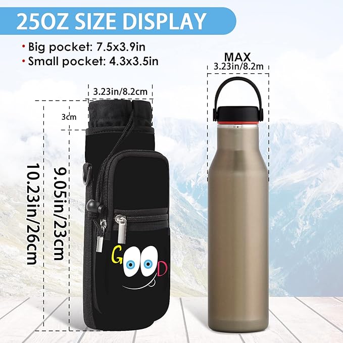 25/32/40/64oz Water Bottle Bag Holder Carrier-Insulated Crossbody Sling Case Sleeve with Strap & Pockets for Men Women Gym Cycling Travel Walking Hiking Camping