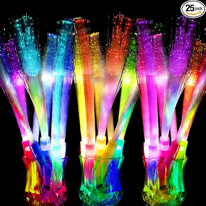 OceanWings Glow Fiber Optic Wands,Halloween Glow Sticks Bulk Party Pack,Glow in the dark Party Supplies Favor Flashing Light Up Sticks for Birthday Holiday Party Wedding Halloween Christmas(25)
