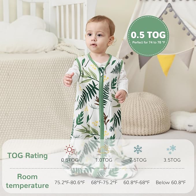 JELLYMONI Baby Sleep Sack 18-24 Months 100% Cotton Wearable Blanket, 0.5 TOG Soft Lightweight Toddler Sleeping Sack 3 Pack 2-Way Zipper Newborn Sleep Sacks