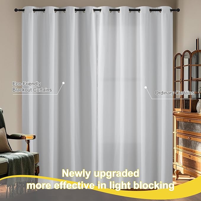 NICETOWN 100% Blackout Short Curtains for Bedroom 63 Inches Long, Grommet Top Living Room Drapes, Thermal Insulated Blackout Curtains 2 Panels Set, 42" W x 63" L, Greyish White