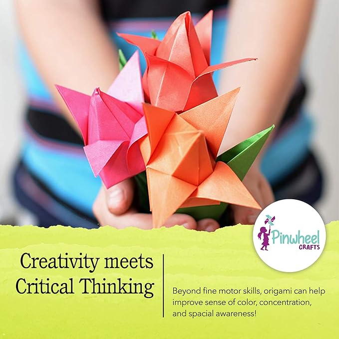 Pinwheel Crafts Origami Papers Kit - Multicolor Flower Origami Kit for Kids,Teens and Adults Ages 6 7 8 9 10 11 12+, Arts and Paper Crafts for Kids 150 Pcs - Fun Foldable Gift
