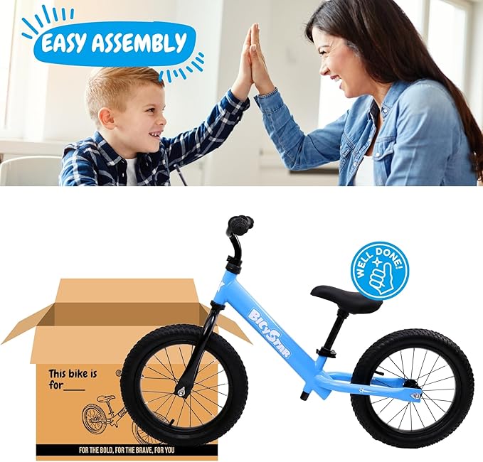 14 Inch Balance Bike for Kids 3-7 Year Old, Kids Bike with No Pedals, Air Rubber Tires, Adjustable Height, Pedalless Kids Bicycle for Boys, Girls