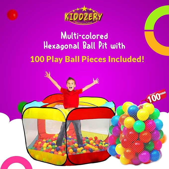 Kids Ball Pit Pop Up Large Tent for Toddlers - Indoor & Outdoor Gift Toys for Infants Girls & Boys, Baby Playpen with Zippered Storage Bag, 100 BallPit Balls Included