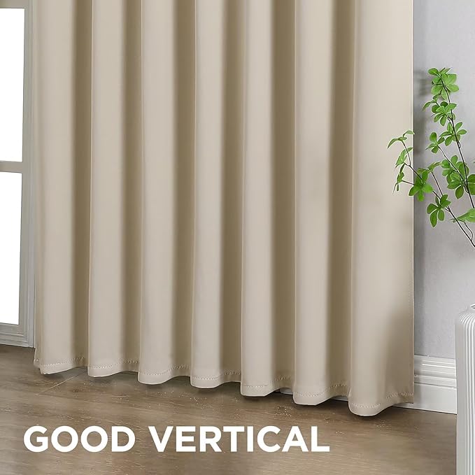Joydeco 90 Inch Blackout Curtains for Bedroom, Thermal Insulated Black Out Curtains 2 Panels Set, Room Darkening Drapes for Living Room Window Rod Pocket Back Tab (W37 x L90 Inch, Light Beige)