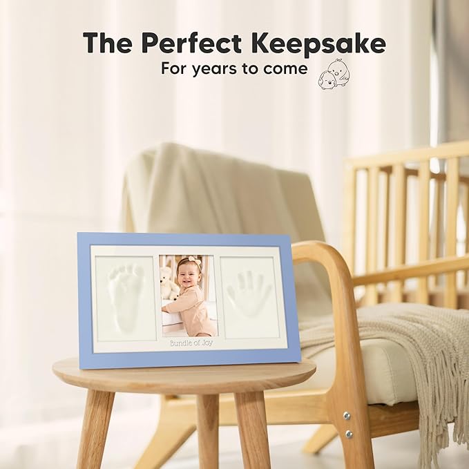 Baby Hand and Footprint Kit - Clay Handprint Keepsake Frame, Newborn Nursery Picture Frame, Personalized New Mom Gifts for Baby Shower & Registry (Cornflower)