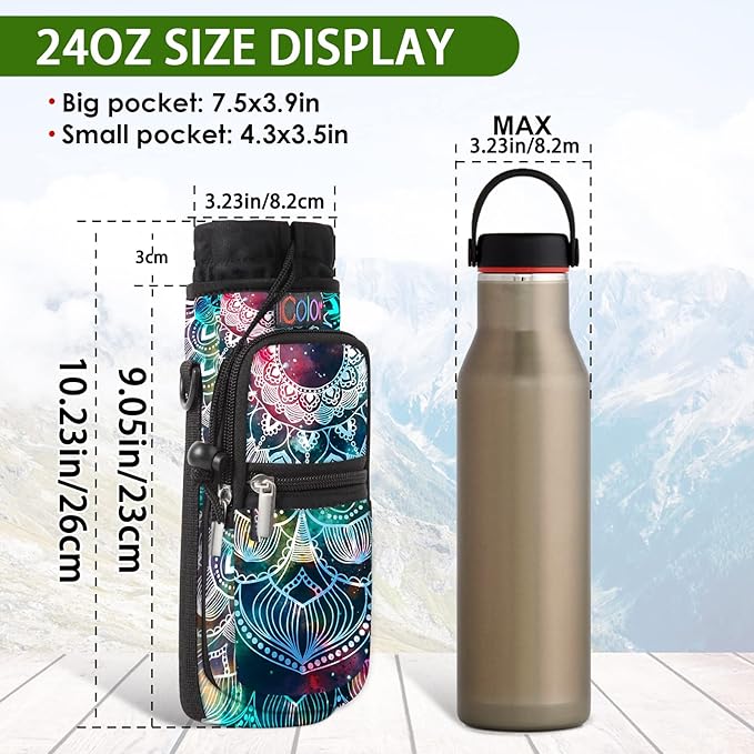 icolor Water Bottle Carrier Bag with Strap 25/32/40 oz Crossbody Bottle Holder with Phone Pocket Sling Sleeve Insulated Neoprene Water Bottle Pouch for Walking Travelling