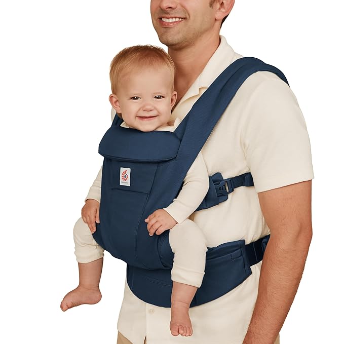 Ergobaby Omni Deluxe Baby Carrier Newborn to Toddler - Breathable Baby Carriers for Summer - All-Position Carrier with Enhanced Lumbar Support & Airflow (7-45 Pounds), Cotton, Midnight Blue