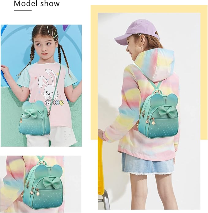 KL928 Girls Bowknot Polka Dot Cute Mini Backpack Small Daypacks Convertible Shoulder Bag Purse for Women