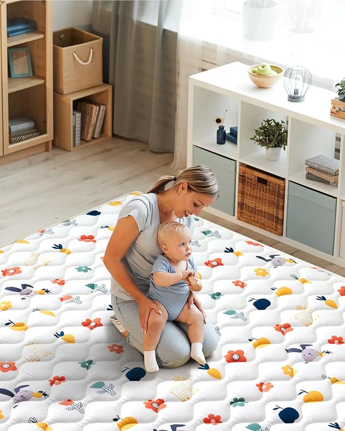 Odorless Premium Foam Baby Play Mat 79" x 59", Soft Microfiber Fabric Crawling Mat for Floor- Comfortable and Hypoallergenic, Non-Slip Cushioned Floor Playpen mat for Infants,Babies,Toddlers