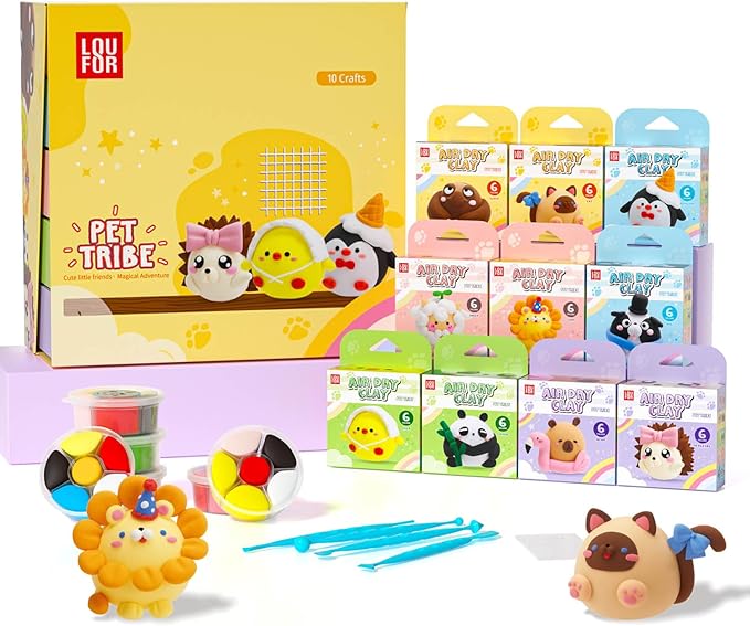 Air Dry Clay Kit - Modeling Clay for Kids 10 Boxes mit Sculpting Tools und Tutorials, Ultra Light & Soft, Safe & Non-Toxic, DIY Model Magic Clay,Creative Crafts Toys Gifts for Girls Boys 3+ Years Old