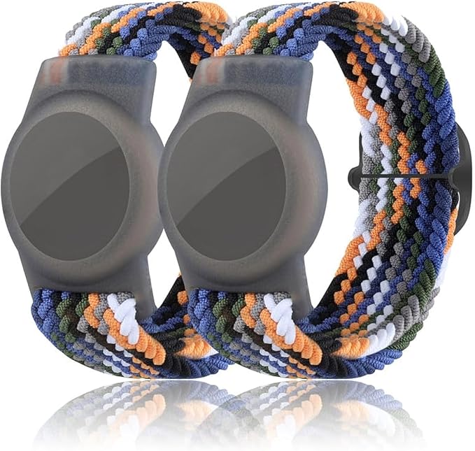 2 Pack Kids Bracelet Compatible with AirTag, GPS Kid Tracker Holder Braided Wristband for Apple Air Tag, 2022 Upgraded Nylon Adjustable Anti Lost Airtag Watch Band for Kids Children Elders