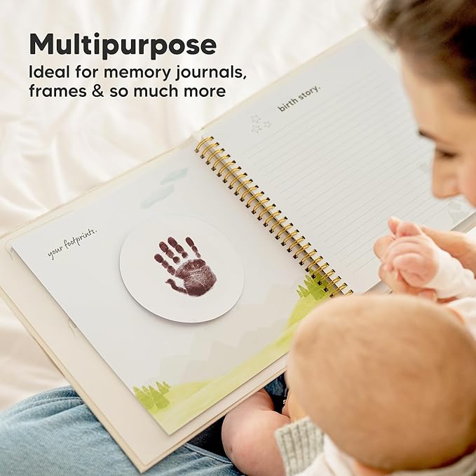 2-Pack Round Inkless Baby Hand and Footprint Kit - Mess Free Ink Pad for Newborn Keepsake, Dog Nose & Paw Print Kit, Clean Touch Ink Pad for Baby Hand & Footprints, Ideal New Mom Gifts (Auburn)