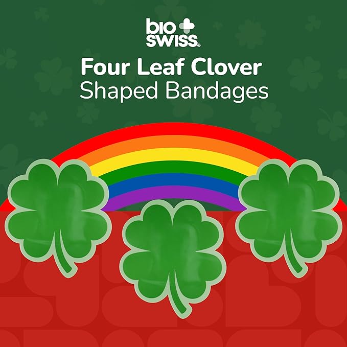 BioSwiss Bandages, 4 Leaf Clover Shaped Self Adhesive Bandage, Latex Free Wound Care, Fun First Aid Kit Supplies for Kids and Adults, 24 Count