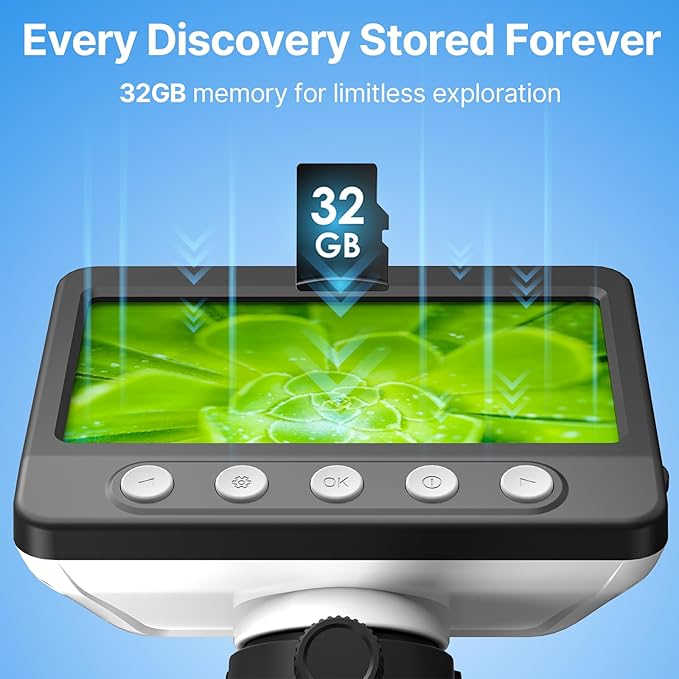 Coin Microscope, 4.3" LCD USB Digital 1000X Coin Magnifier with 8 Adjustable LED Lights, 1080P PC View Compatible with Windows/MacBook for Adults Kids