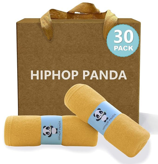 HIPHOP PANDA Baby Washcloths, Rayon Made from Bamboo - 2 Layer Ultra Soft Absorbent Newborn Bath Face Towel - Reusable Baby Wipes for Delicate Skin - Honey, 30 Pack
