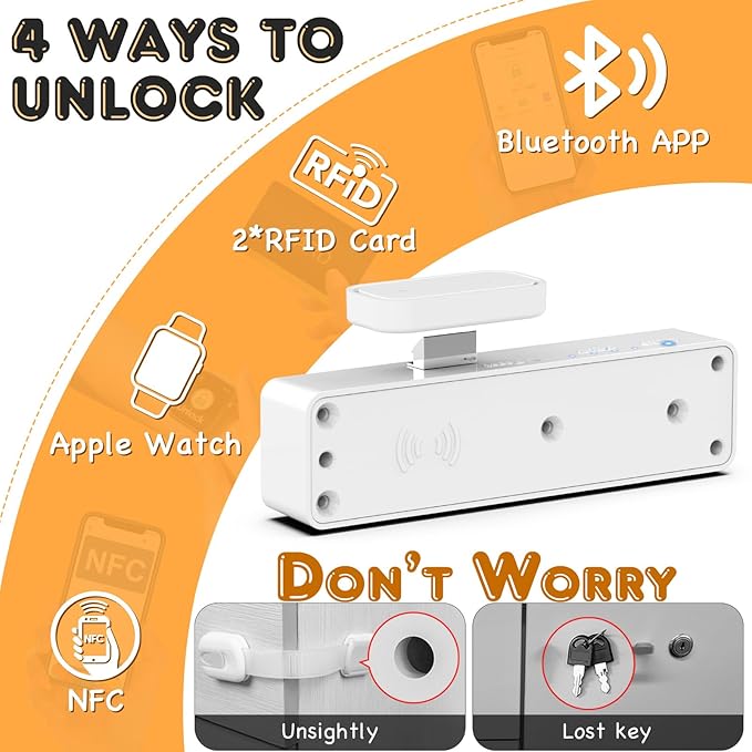 Eseesmart Smart Cabinet Lock, Hidden Magnetic Bluetooth RFID Keyless Drawer Lock, Baby Proofing Child Safety Cabinet Locks for Liquor File Cabinet Cupboard Desk Dresser Adults