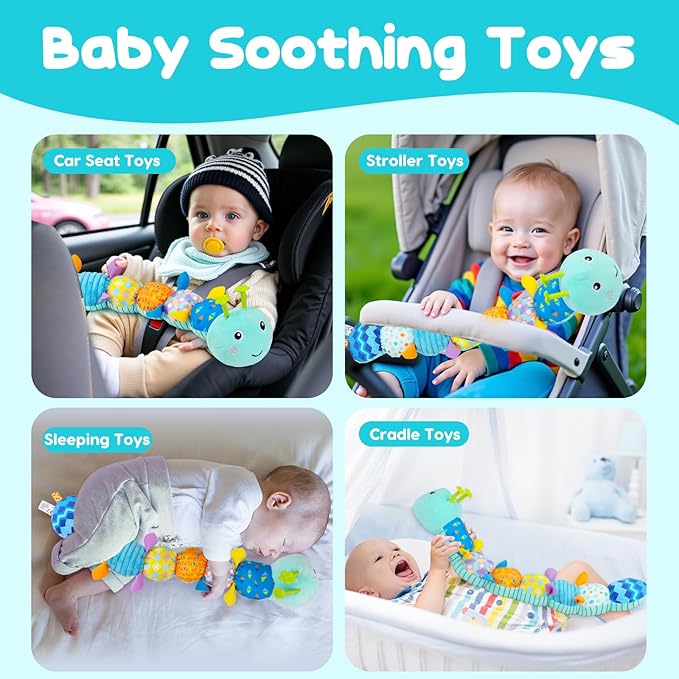 Baby Tummy Time Toys 0-6 Month Musical Stuffed Animal Plush Caterpillar Toy for Infant 6-12 Month Teething Sensory Toy with Crinkle Rattle for Babies 0-3-6 Month Newborn Boy Girl Birthday Gift 1