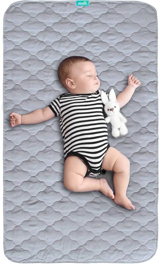 Waterproof Crib Mattress Protector Pad Cover 28" x 52", Anti Slip & Absorbent Waterproof Bed Pads for Standard Crib/Toddler Bed Quilted Machine Washable (Quilted Improved Thickness) Grey