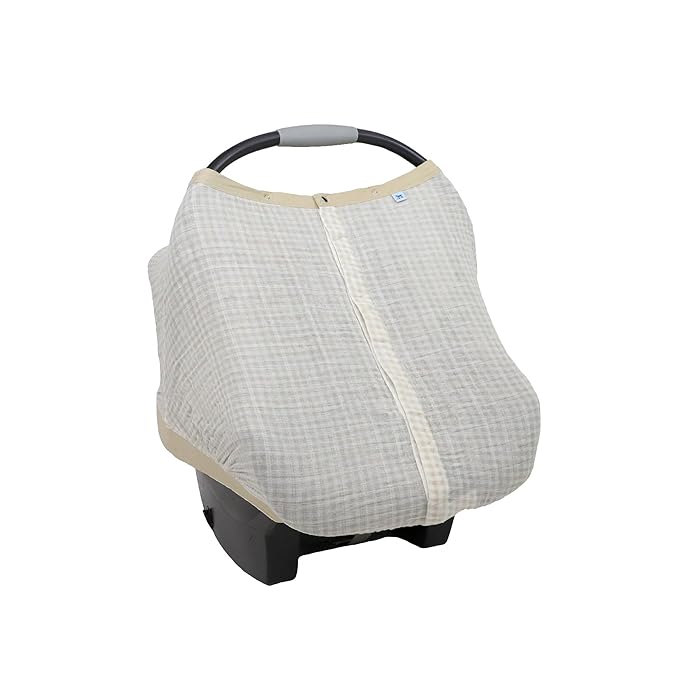 Little Unicorn Breathable Car Seat Canopy | Magnetic Closure Cover & Universal Fit | Protection & Privacy for Baby (Tan Gingham)