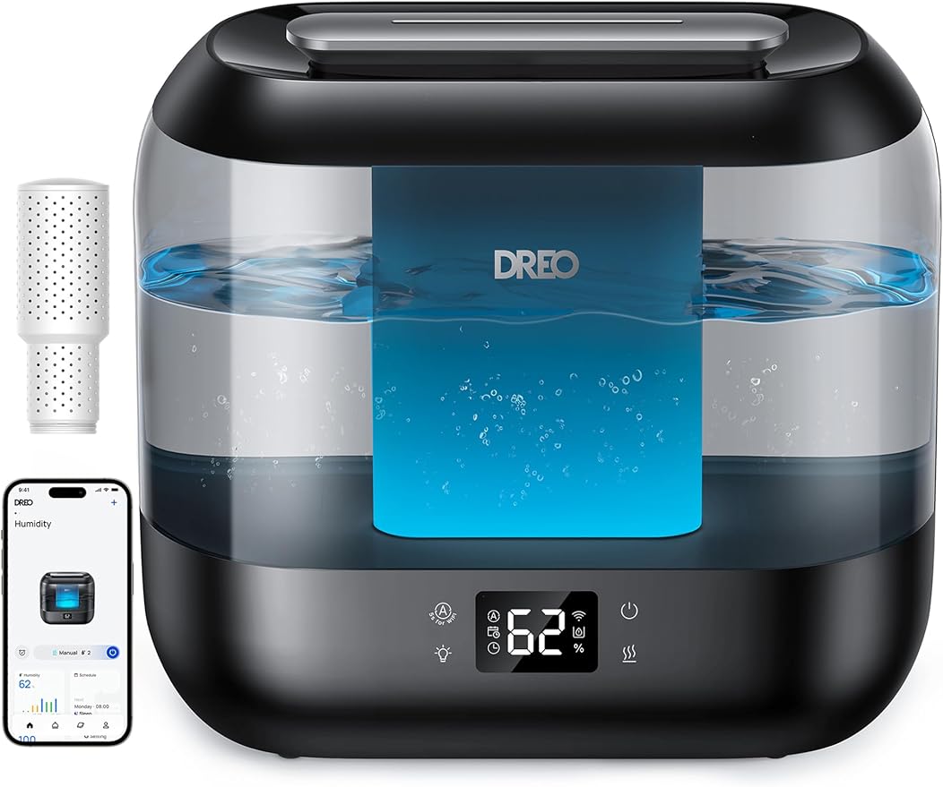 Dreo Humidifiers for Bedroom, Top Fill 4L Smart Cool Mist Humidifier with Oil Diffuser, Cartridge, Nightlight, 36H Runtime, Quiet Ultrasonic Humidifiers for Home, Baby Nursery, Plants, Office, HM311S