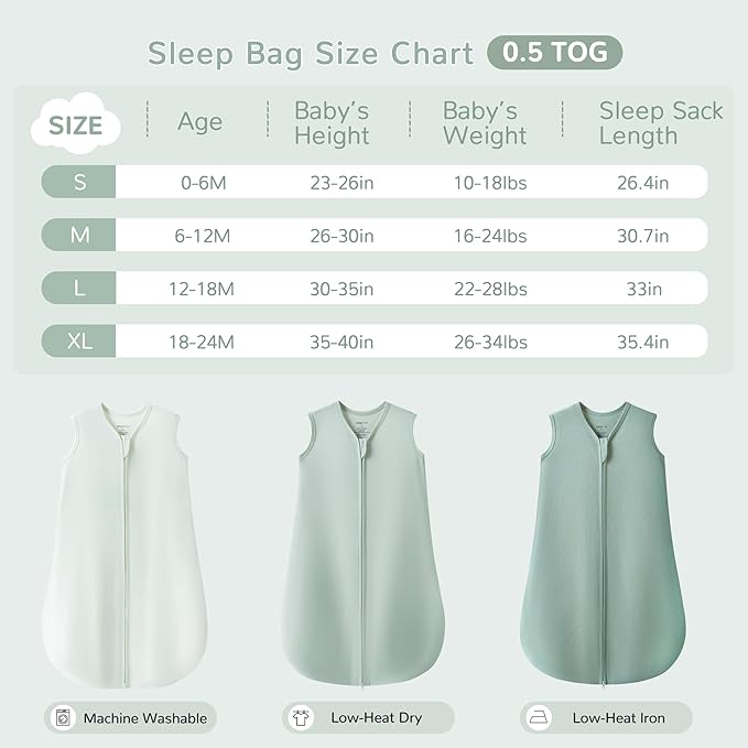 JELLYMONI Baby Sleep Sack 18-24 Months 100% Cotton Wearable Blanket, 0.5 TOG Soft Lightweight Toddler Sleeping Sack 3 Pack 2-Way Zipper Newborn Sleep Sacks