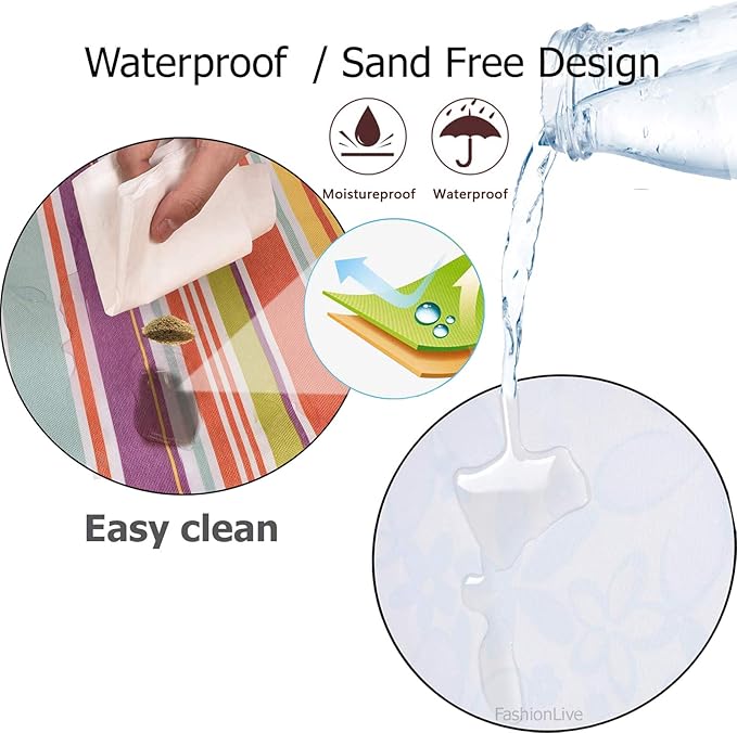 Picnic Blanket Beach Mat Extra Large Sandproof Waterproof Camping Blanket Portable Travel Blanket Play Mat for Outdoor Indoor Family Women Men Kids Beach BBQ Park Grass