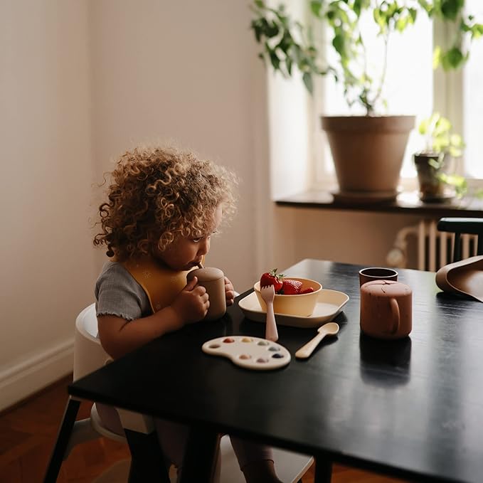 mushie Flatware Fork and Spoon Set For Kids | Made in Denmark (Daffodil)