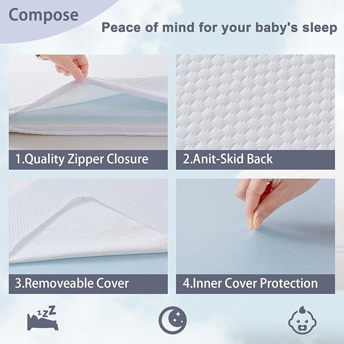 Lisara Baby Bassinet Mattress Pad, 33 x 19 Dual Sided Gel Memory Foam Mattress with Waterproof, Removable Ice Silk Cover, Fit for ANGELBLISS/Jimglo 3 in 1 Bassinet, BabyBond and Cowiewie Bassinet