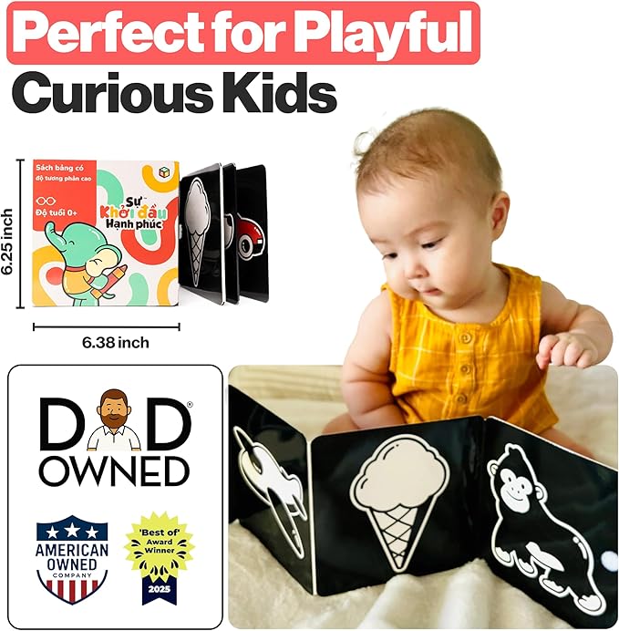 Happy Start Award-Winning High Contrast Board Book - Newborn Black & White Baby Cards, Easy to Clean, Hospital Approved, Stands on Its Own, Tummy Time Toy, Ages 0+ (Vietnamese)